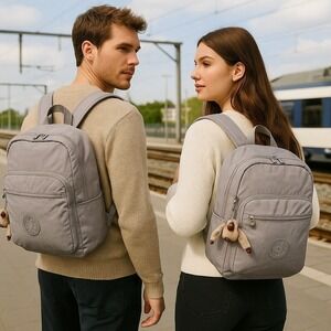 Kipling Gray Backpack Lightweight Compact Daypack Travel School Bag$99